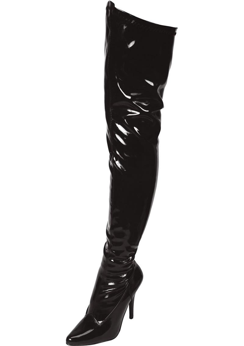 Black Pointed Toe Thigh High Boot 3in Heel Size 7