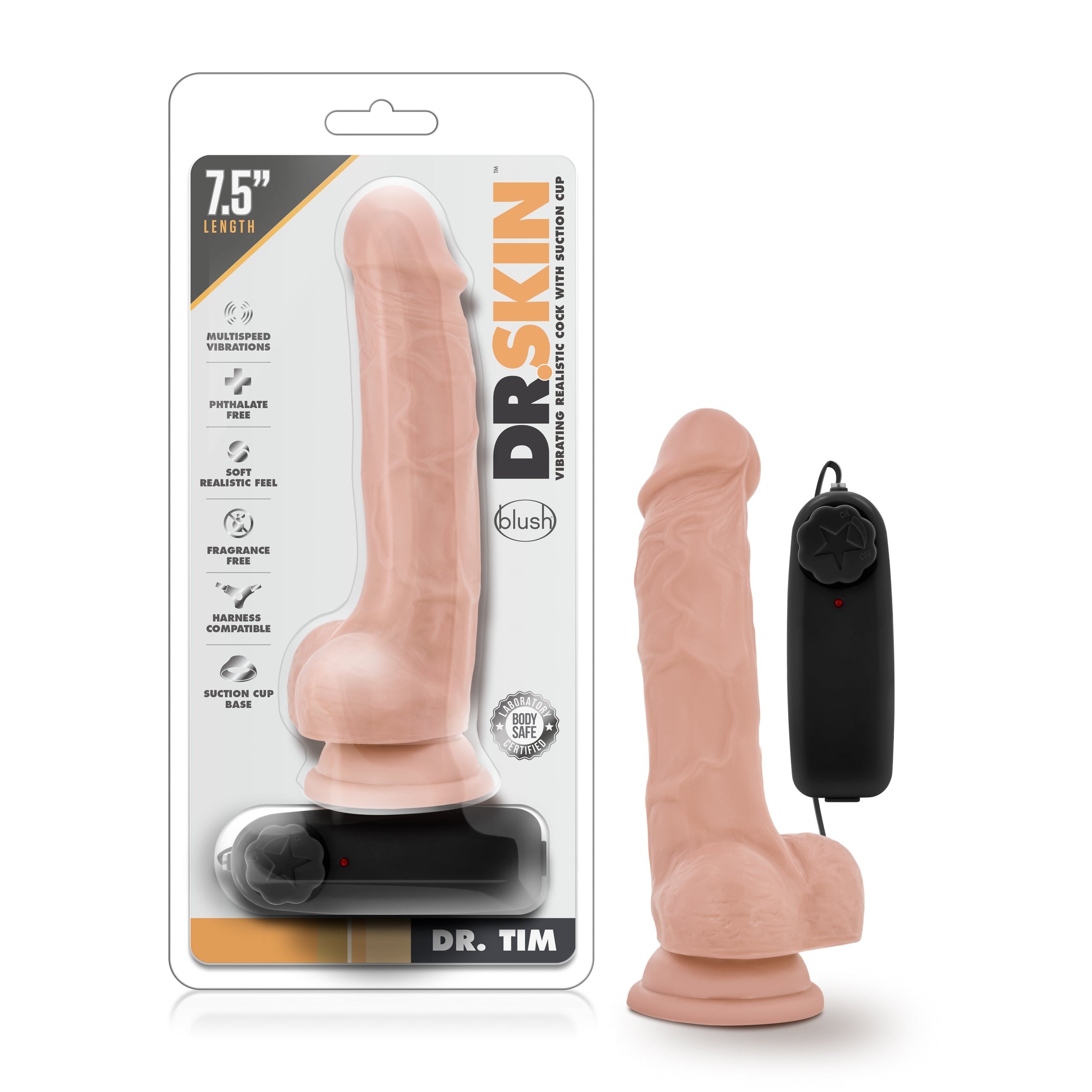Dr Skin Dr Tim 7.5in Vibrating Dildo with Suction Cup Vanilla